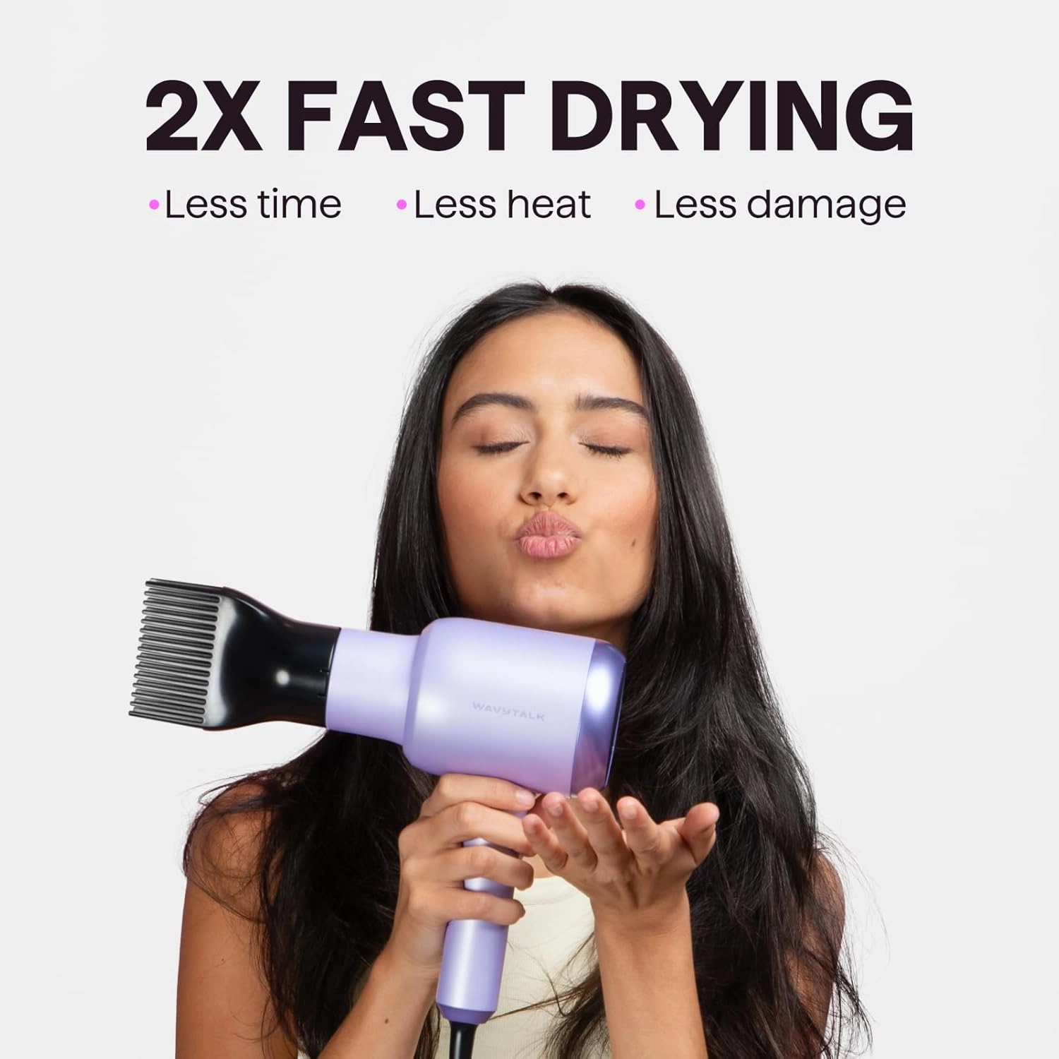 Wavytalk Blow Dryer with Diffuser, Blown Away Ionic Hair Dryer for Curly Hair with Comb, 1875W Fast Drying Blow Dryer with Ceramic Technology, 3 Attachments for All Hair Types, Light and Quiet, Purple