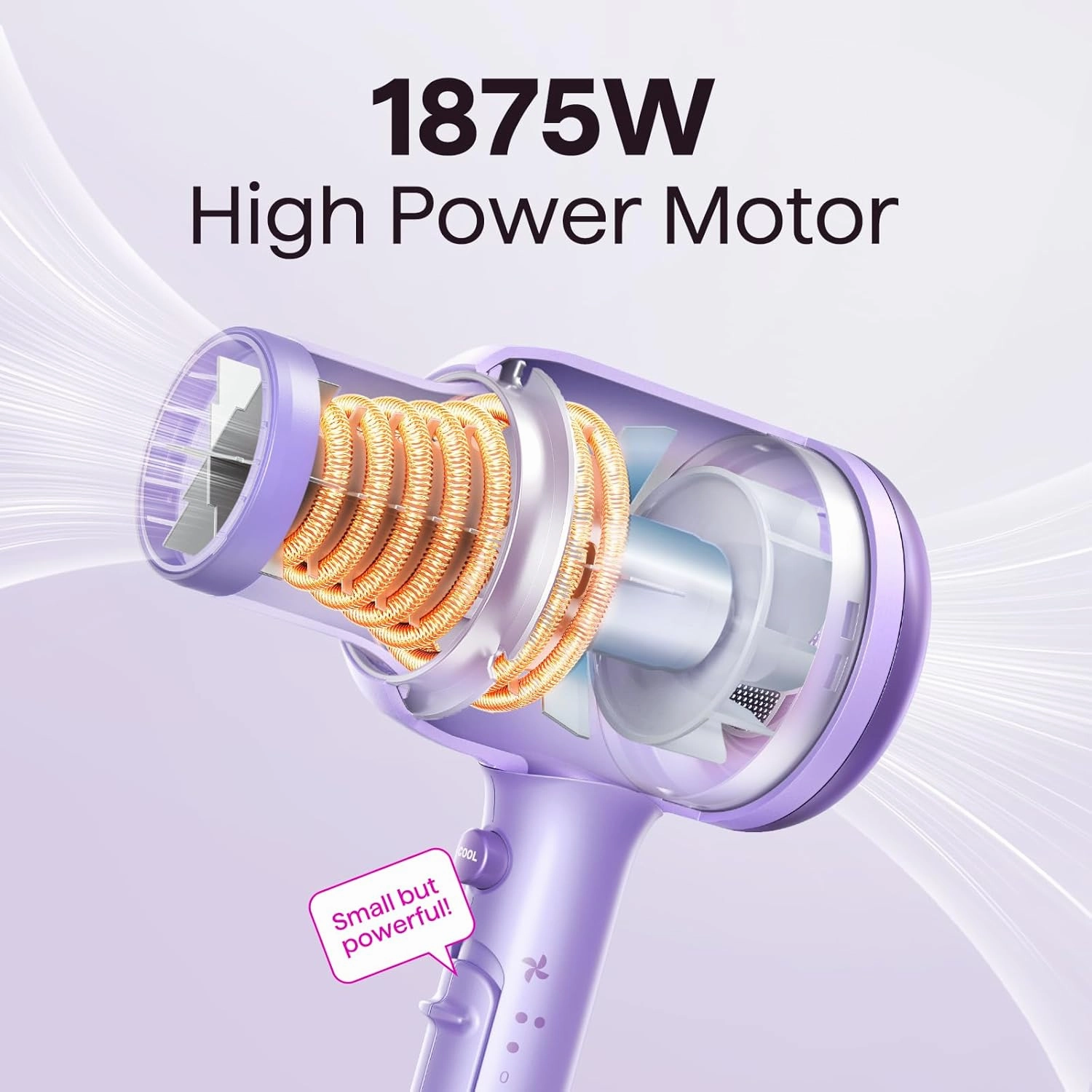Wavytalk Blow Dryer with Diffuser, Blown Away Ionic Hair Dryer for Curly Hair with Comb, 1875W Fast Drying Blow Dryer with Ceramic Technology, 3 Attachments for All Hair Types, Light and Quiet, Purple