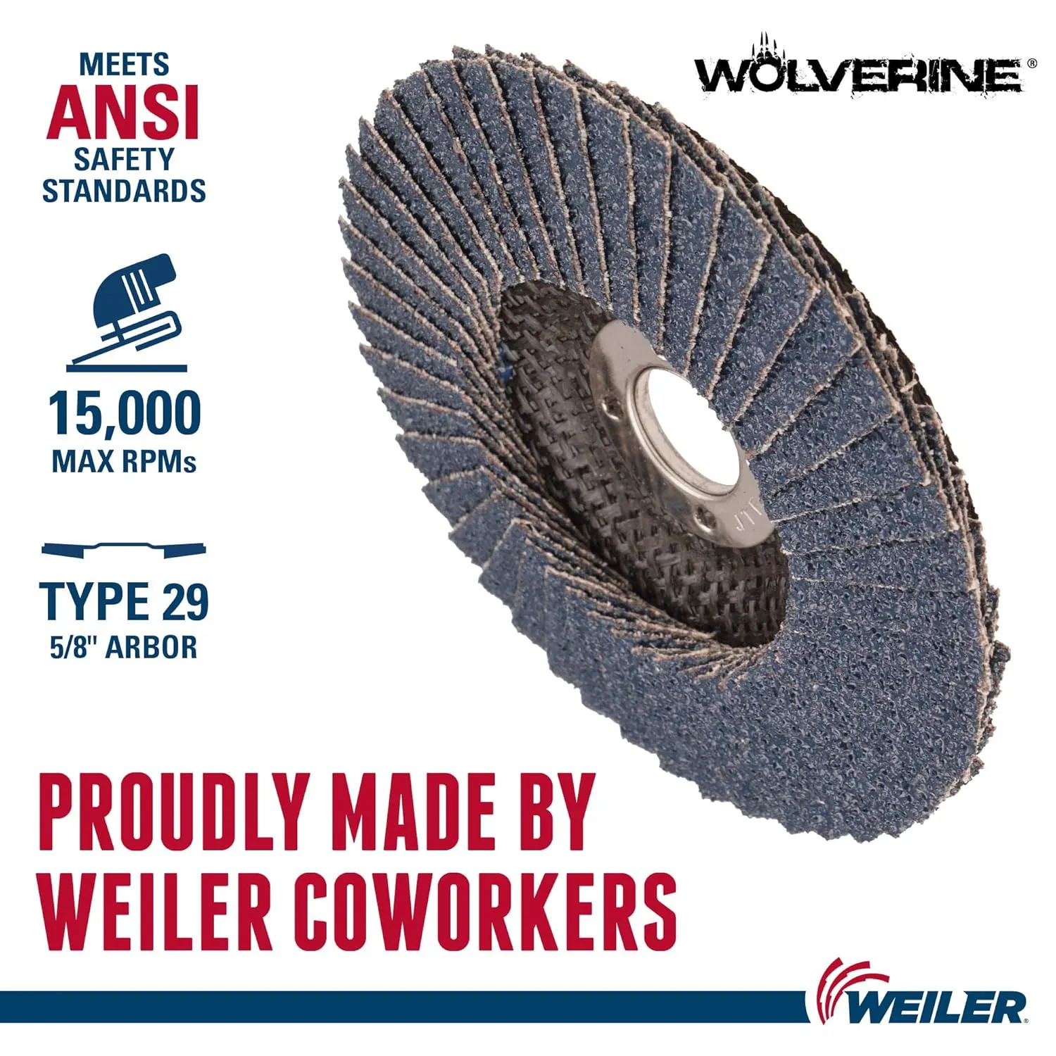 Weiler 31337 Wolverine 4" x 5/8" Arbor Hole Abrasive Flap Disc, 36 Grit Zirconia Alumina, Bevel Type 29, Phenolic Backing, Standard Density (Pack of 10)