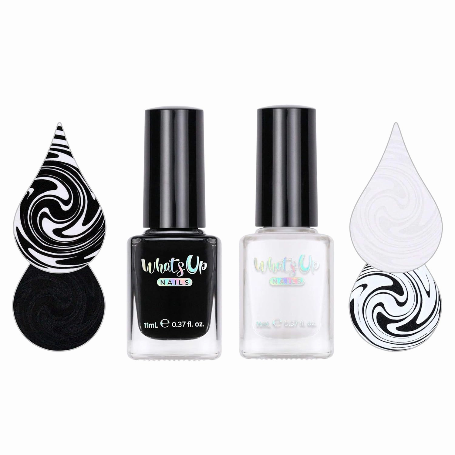 Whats Up Nails - 2 Essential Stamping Polishes (White, Black) Creme Lacquer for Stamped Nail Art Design 7 Free Cruelty Free Vegan