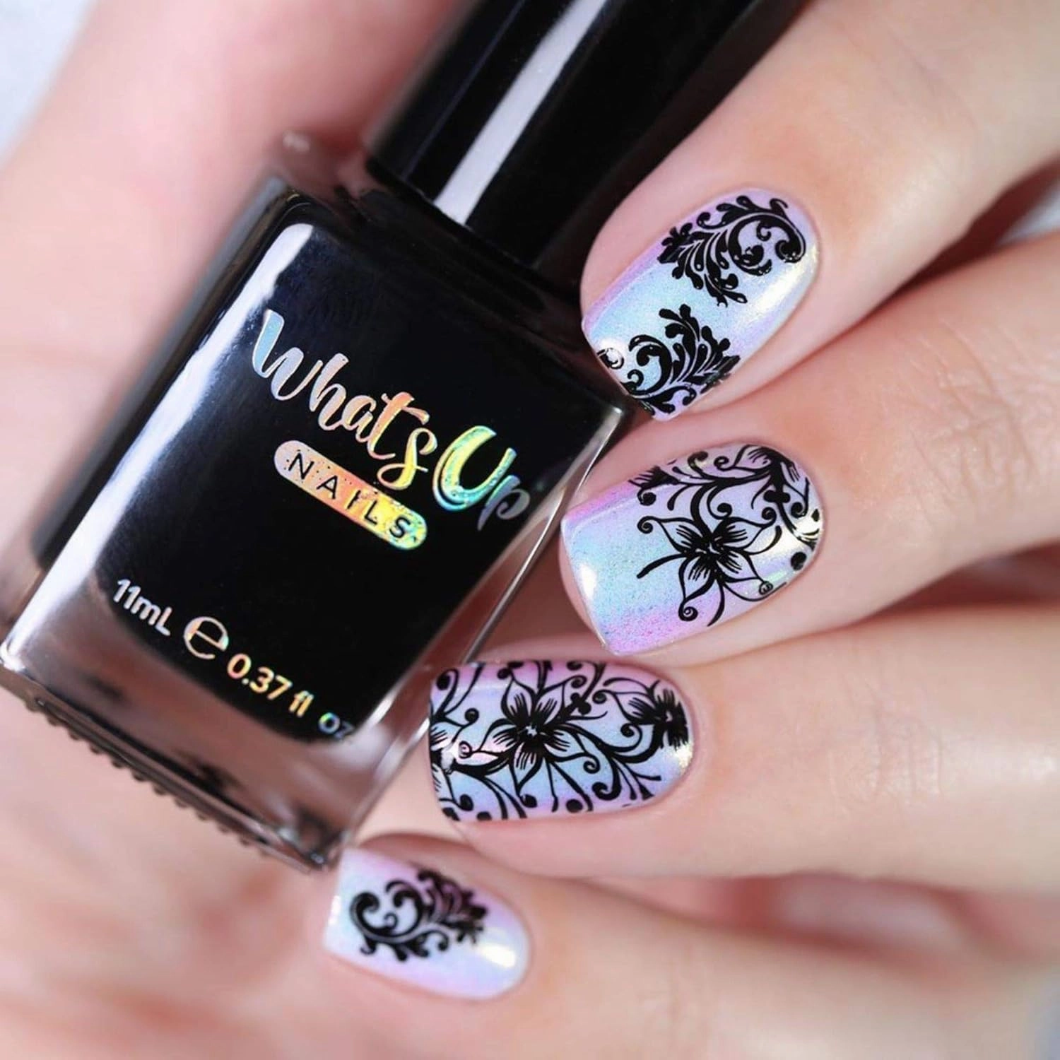 Whats Up Nails - 2 Essential Stamping Polishes (White, Black) Creme Lacquer for Stamped Nail Art Design 7 Free Cruelty Free Vegan