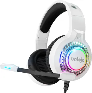 White Gaming Headset for PS5, PS4, PC, Xbox Headset with Noise-Canceling, 7.1 Surround Sound, RGB Light, Memory Foam Ear Pads, Wired Over-Ear Headphones for Xbox Series X/S, Switch