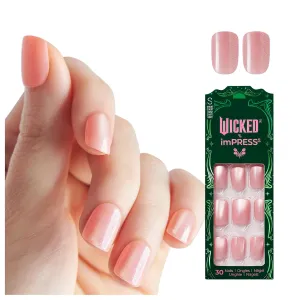 WICKED X imPRESS Design Press On Nails, The EASIEST NO GLUE Mani, Super Hold Adhesive, ‘Glinda-fied’, Pink, Short Squoval, Includes 30 Fake Nails, 1 Prep Pad, 1 Manicure Stick, 1 Mini File