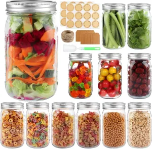 Wide Mouth Mason Jars 32 oz with Airtight Lids and Bands, 12 Pack Quart Canning Jars, Clear Glass Mason Jars for Canning, Pickling, Preserving, Meal Prep, DIY Projects