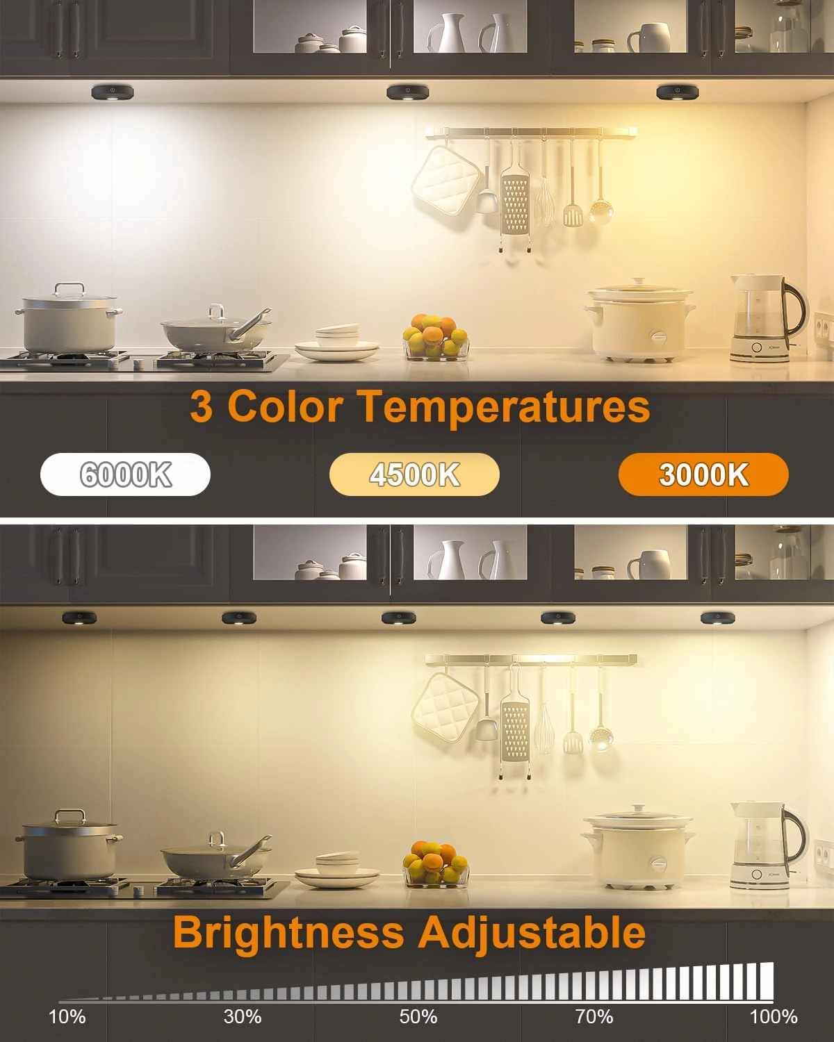 WILLED Under Cabinet Lighting Wireless,Rechargeable Puck Lights with Remote Control,Battery Tap Light Stick On,3 Colors and Timer Function LED Lights for Kitchen,Cabinet,Counter,Closet,Shelf,6 Pack