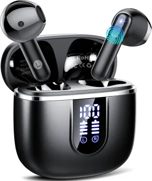 Wireless Earbuds, 2025 Bluetooth 5.4 Headphones in Ear Buds 3D Bass Stereo, 40H Ultralight Bluetooth Earbuds with 4 ENC Noise Cancelling Mic, USB-C LED, IP7 Waterproof Earphones for Android iOS Pad