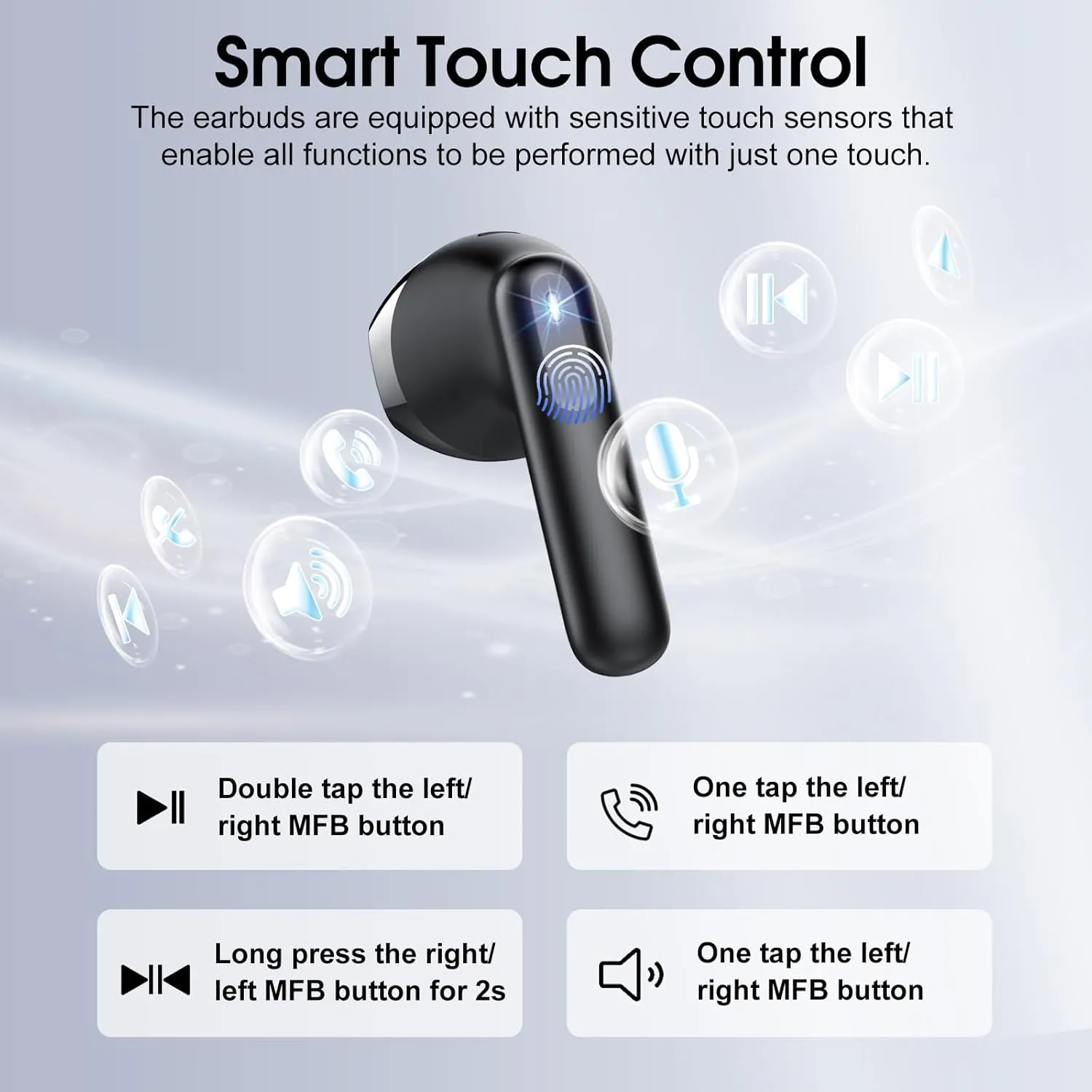 Wireless Earbuds, 2025 Bluetooth 5.4 Headphones in Ear Buds 3D Bass Stereo, 40H Ultralight Bluetooth Earbuds with 4 ENC Noise Cancelling Mic, USB-C LED, IP7 Waterproof Earphones for Android iOS Pad