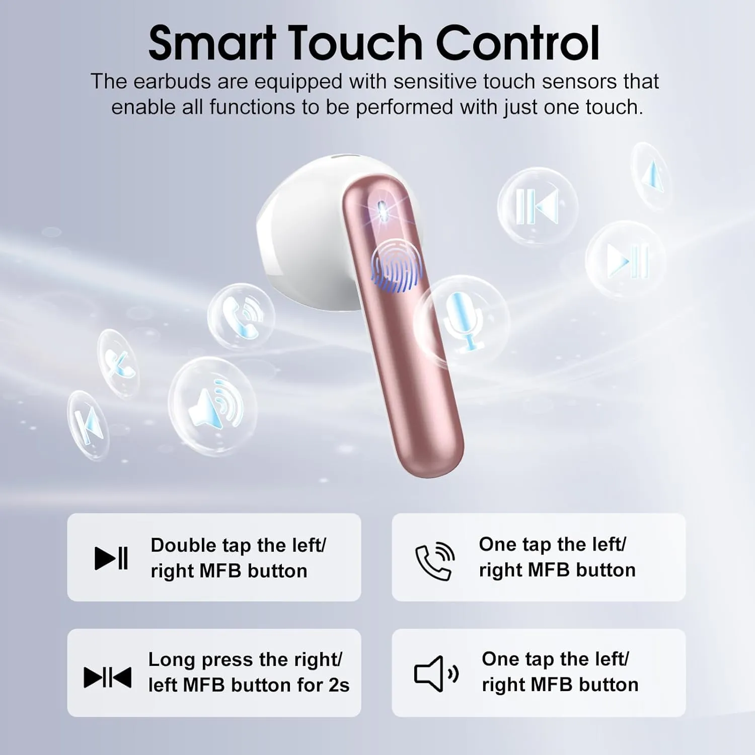 Wireless Earbuds, 2025 Bluetooth 5.4 Headphones in Ear Buds, 40H HiFi Stereo Bluetooth Earbuds with 4 ENC Noise Cancelling Mics, IP7 Waterproof Mini Earphones with Dual LED Display USB C, Pink Gold