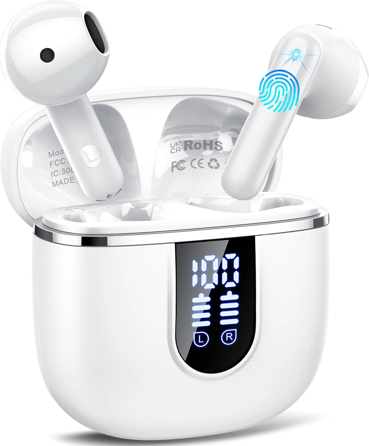 Wireless Earbuds, 2025 Bluetooth 5.4 Headphones in Ear Buds, 40H HiFi Stereo Bluetooth Earbuds with 4 ENC Noise Cancelling Mics, IP7 Waterproof Ultralight Earphones with Dual LED Display USB C, Milky