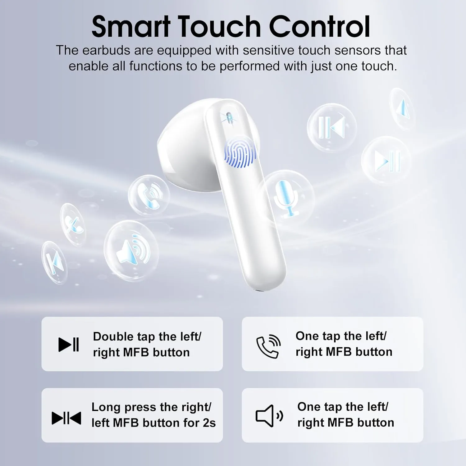 Wireless Earbuds, 2025 Bluetooth 5.4 Headphones in Ear Buds, 40H HiFi Stereo Bluetooth Earbuds with 4 ENC Noise Cancelling Mics, IP7 Waterproof Ultralight Earphones with Dual LED Display USB C, Milky