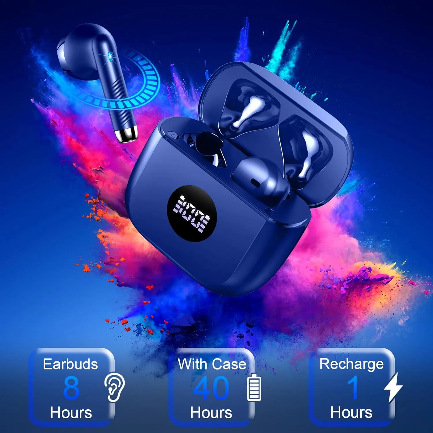 Wireless Earbuds, Bluetooth 5.4 Headphones HiFi Stereo, in Ear Earphones with LED Display 4 ENC Noise Cancelling Mics, 40H Playback Ear Buds with Mini Case, IP7 Waterproof Headset with USB C Charging