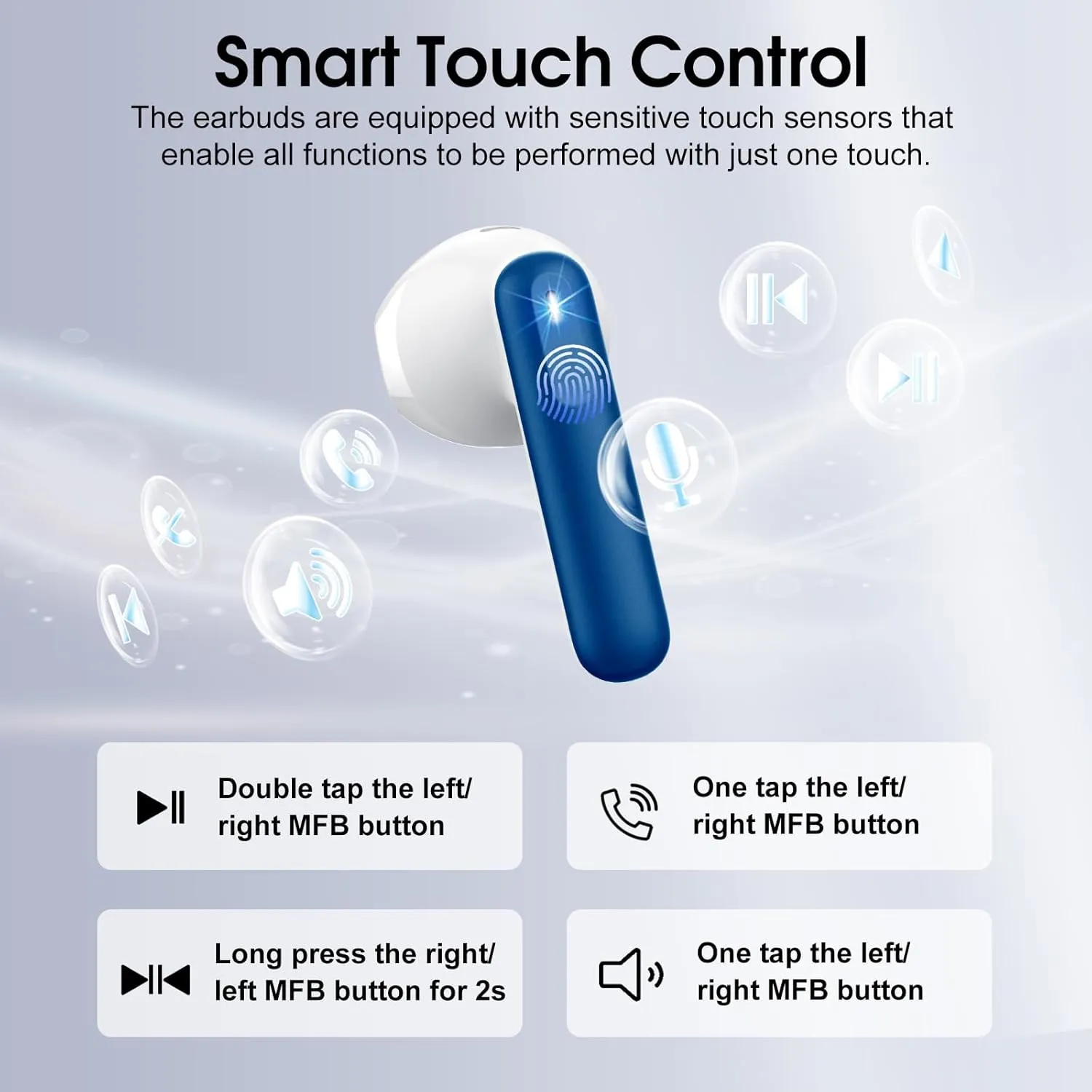Wireless Earbuds, Bluetooth 5.4 Headphones in Ear Buds, HiFi Stereo Earphones with 4 ENC Noise Cancelling Mics, 40H Wireless Headphones with IP7 Waterproof, Dual LED Display USB C, Navy