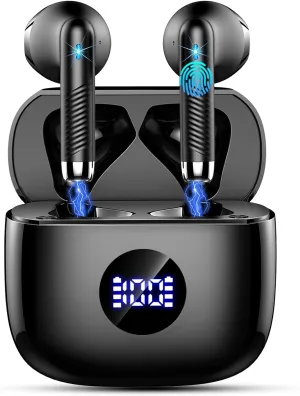 Wireless Earbuds, Bluetooth 5.4 Headphones Stereo Bass, in Ear Earphones 4 ENC Noise Cancelling Mic, 40H Playtime Ear Buds with Mini USB C Charging Case, IP7 Waterproof Sports Earbuds for Android iOS