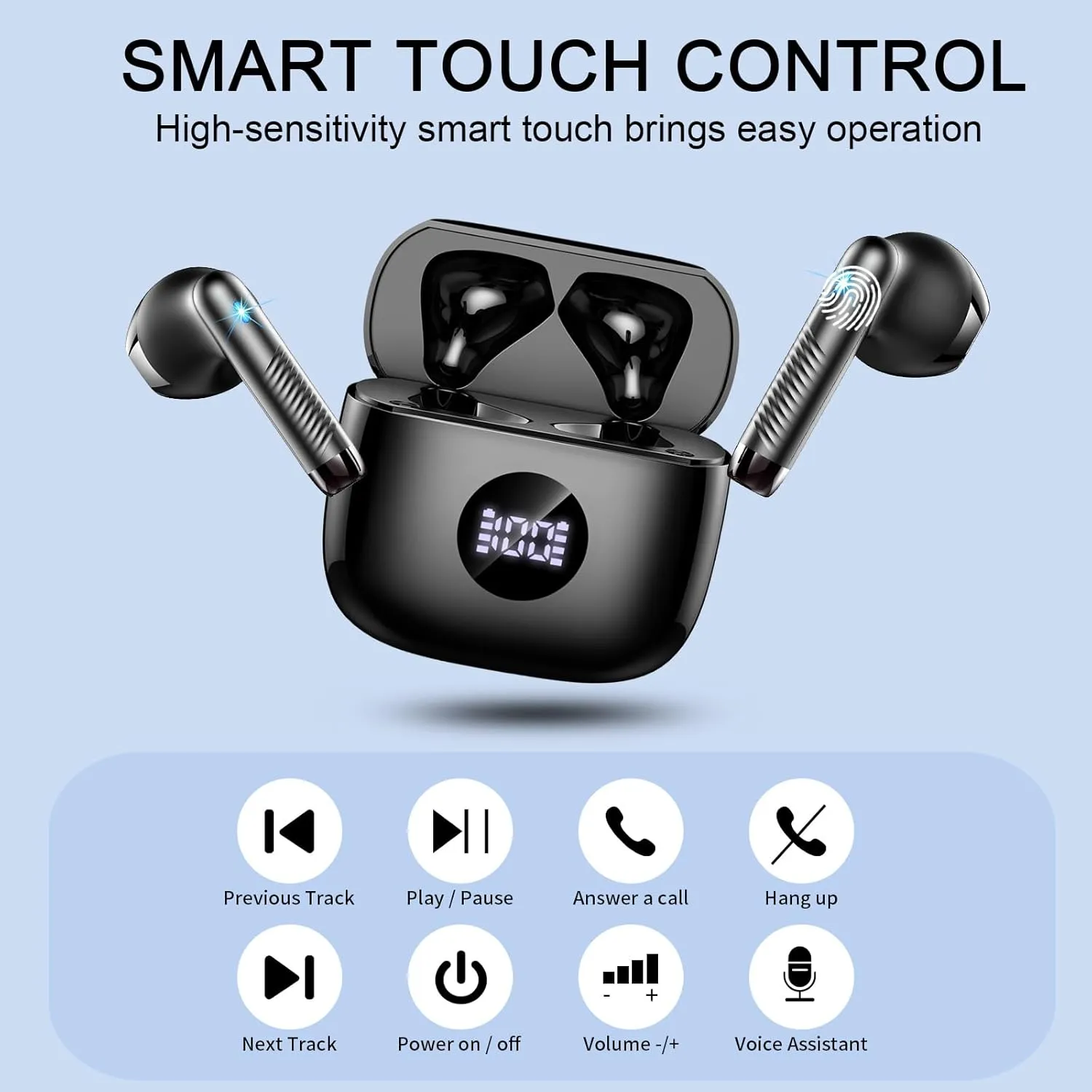 Wireless Earbuds, Bluetooth Headphones 5.4 HiFi Stereo, in Ear Earphones with 4 ENC Noise Cancelling Mics, 40H Playtime Ear Buds with Mini Case, IP7 Waterproof Headset with LED Display, USB C Charging
