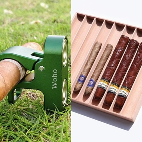 Woho Spanish Cedar Cigar Tray for Cigar Display & Sharing, Magnetic Holder for Golf Cart, Aluminum Alloy Golf Holder with Fork Hold Item in The Grass, Gift for Father/Men