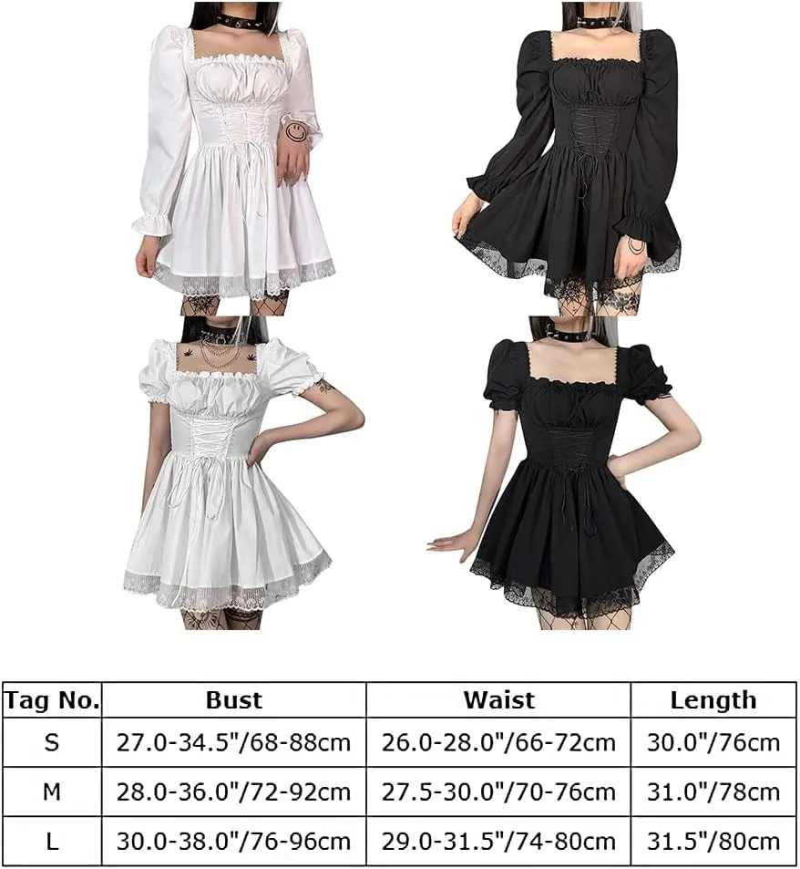 Women Gothic Lolita Dress Black Vintage Grunge Velvet Cocktail Party Dress Lace Patchwork Mesh Long Sleeve Punk Goth Dress