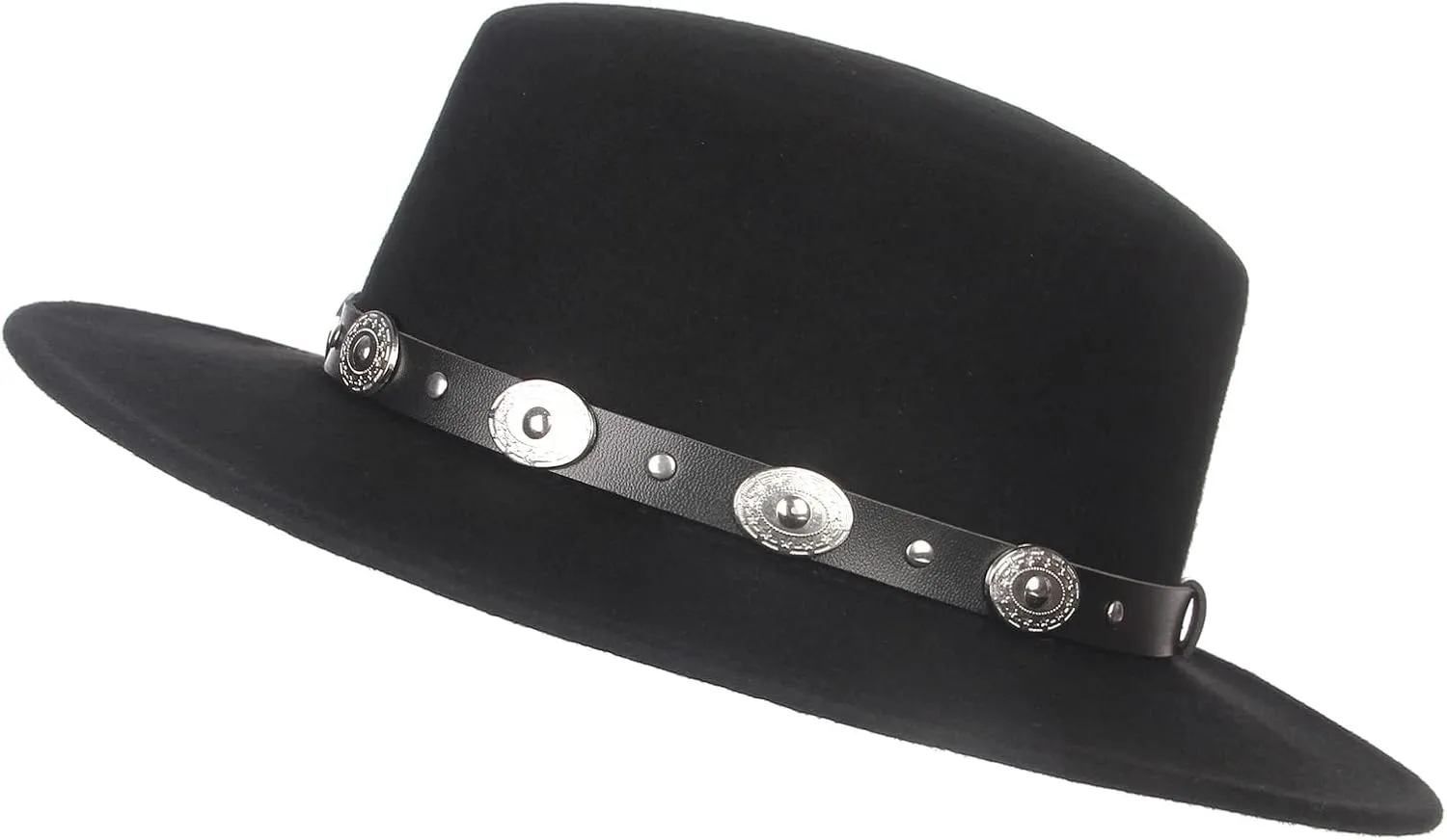 Women Men 100% Wool Classic Felt Fedora Hat Wide Brim Flat Top Jazz Panama Hat with Belt Buckle Casual Party Church Hat Black
