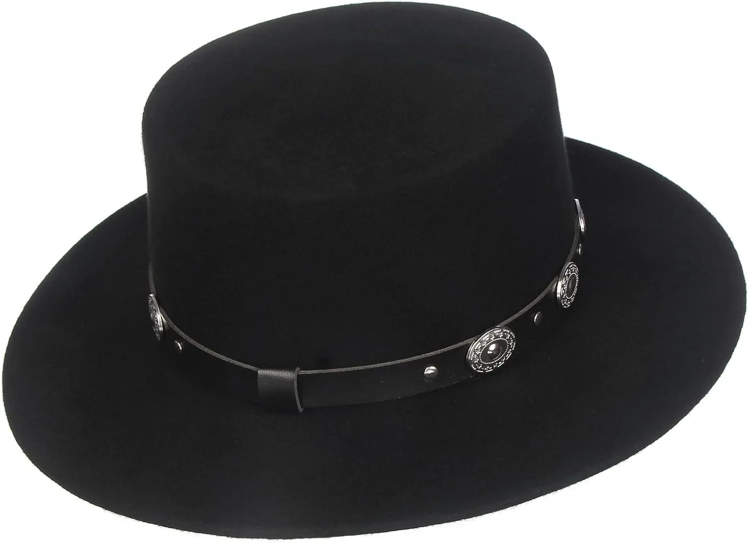 Women Men 100% Wool Classic Felt Fedora Hat Wide Brim Flat Top Jazz Panama Hat with Belt Buckle Casual Party Church Hat Black