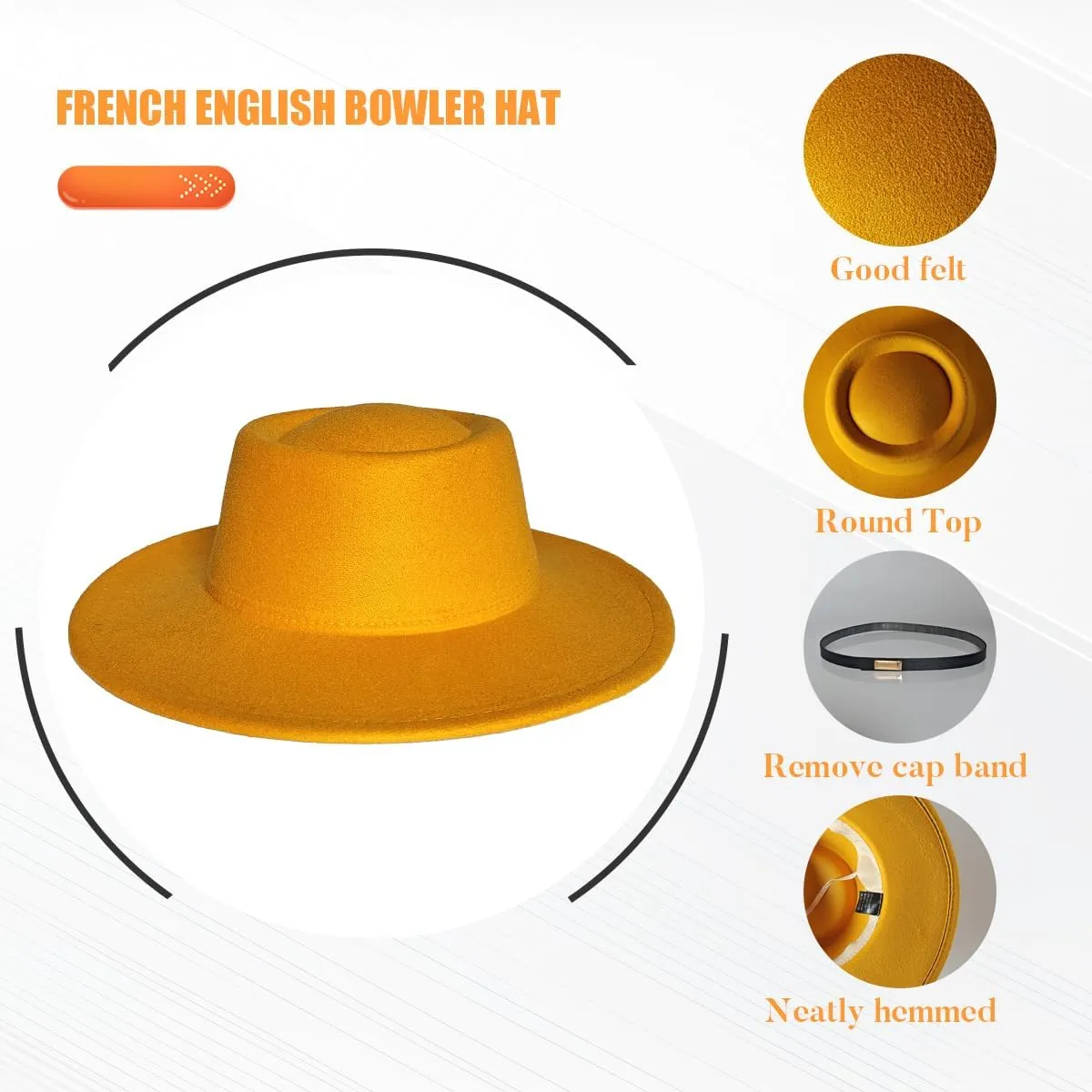 Women Men Wool Fedora Hat, Classic Vintage Wide Brim Flat Top Hat Warm Jazz Panama Hat with Belt