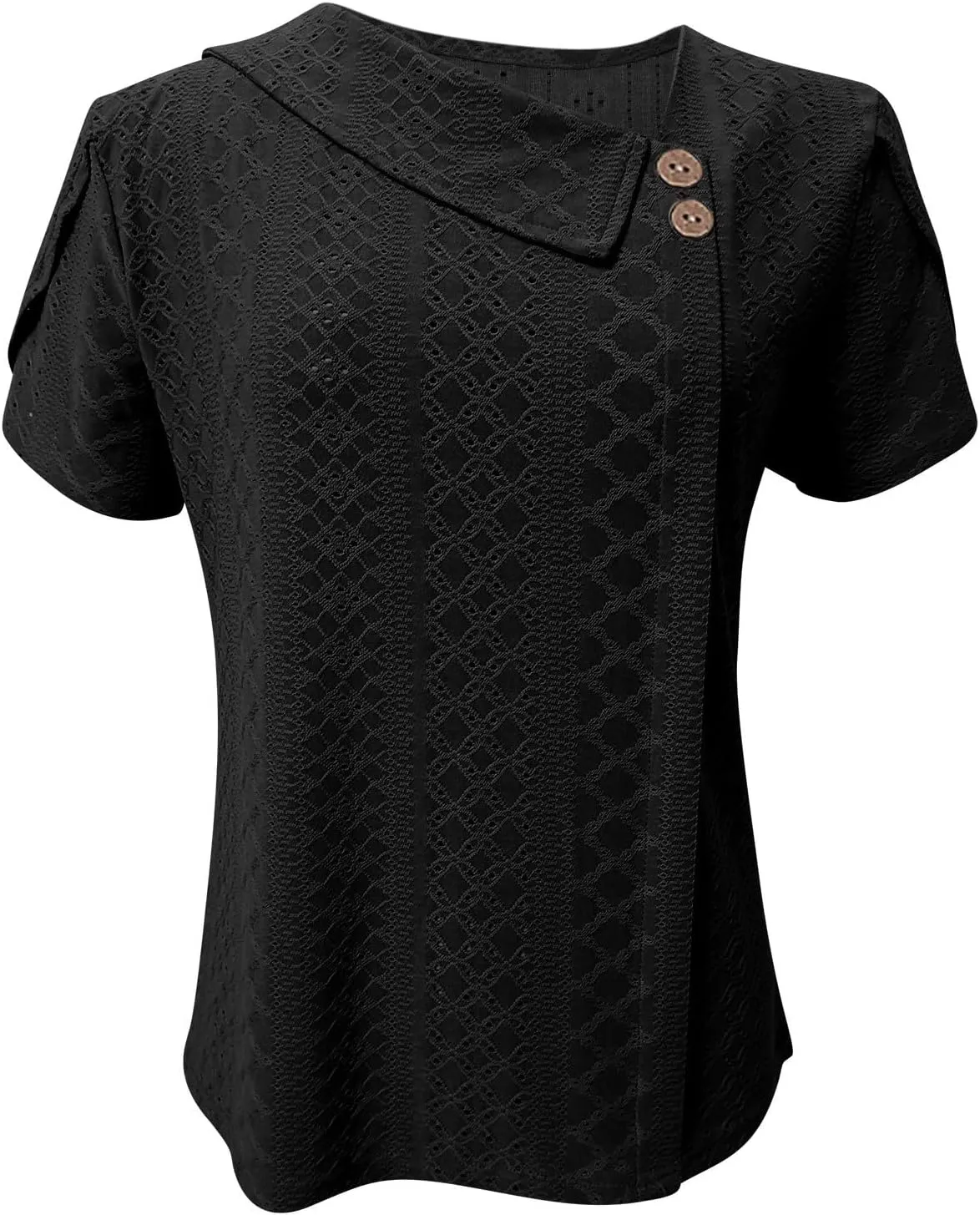 Women Petal Short Sleeve V Neck T Shirts Loose Summer Casual Solid Tops T-Shirt Tunics Eyelet Fashion Design Blouse