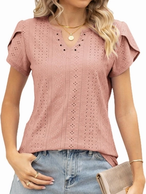 Women's Summer Tee Spring Fashion Short Sleeve Roll Up Loose Fit Shirts Casual T Shirts V Neck Tshirts Tunic Tops
