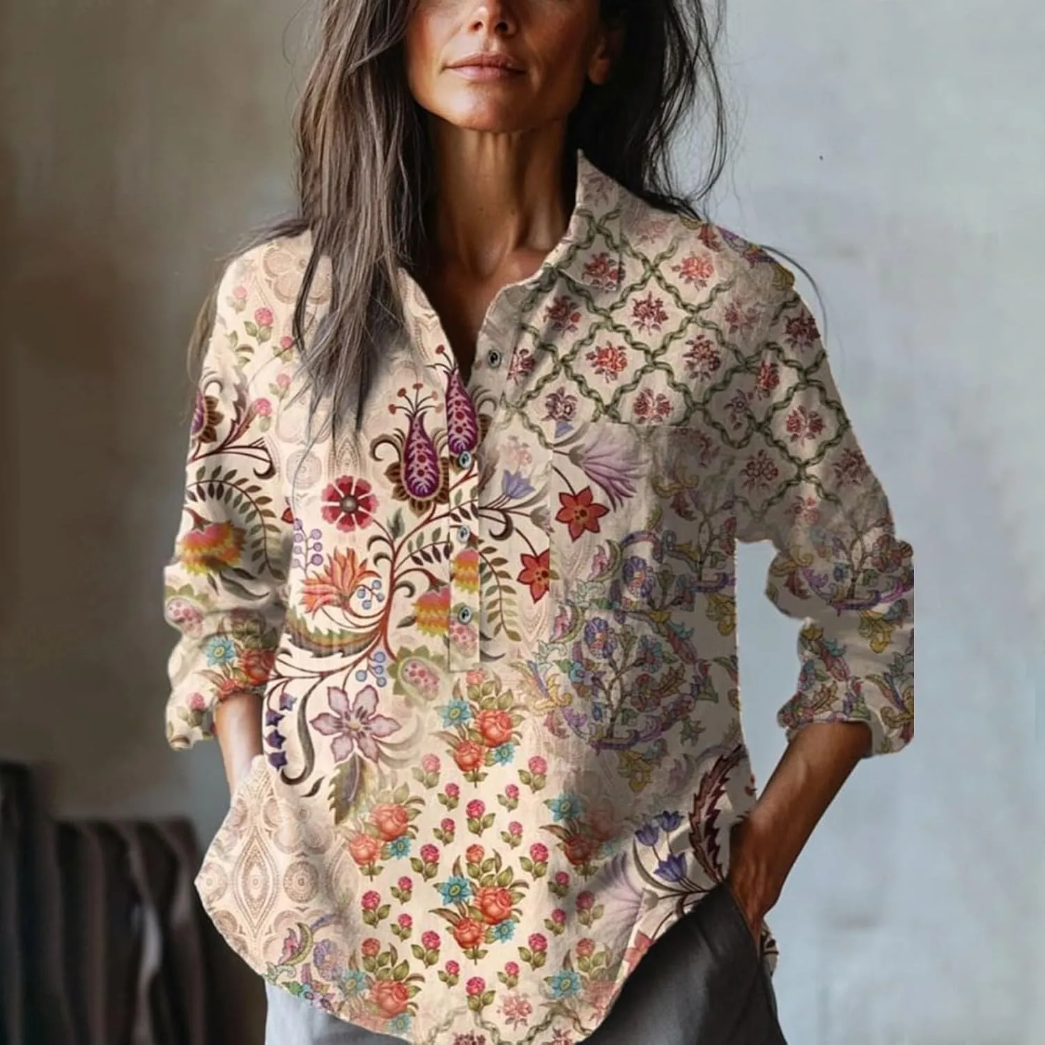 Womens Cotton Linen Button Down Shirt 2025 Women's Floral Butterfly Print Natural Autumn Fragrant Solid Blouses Tops