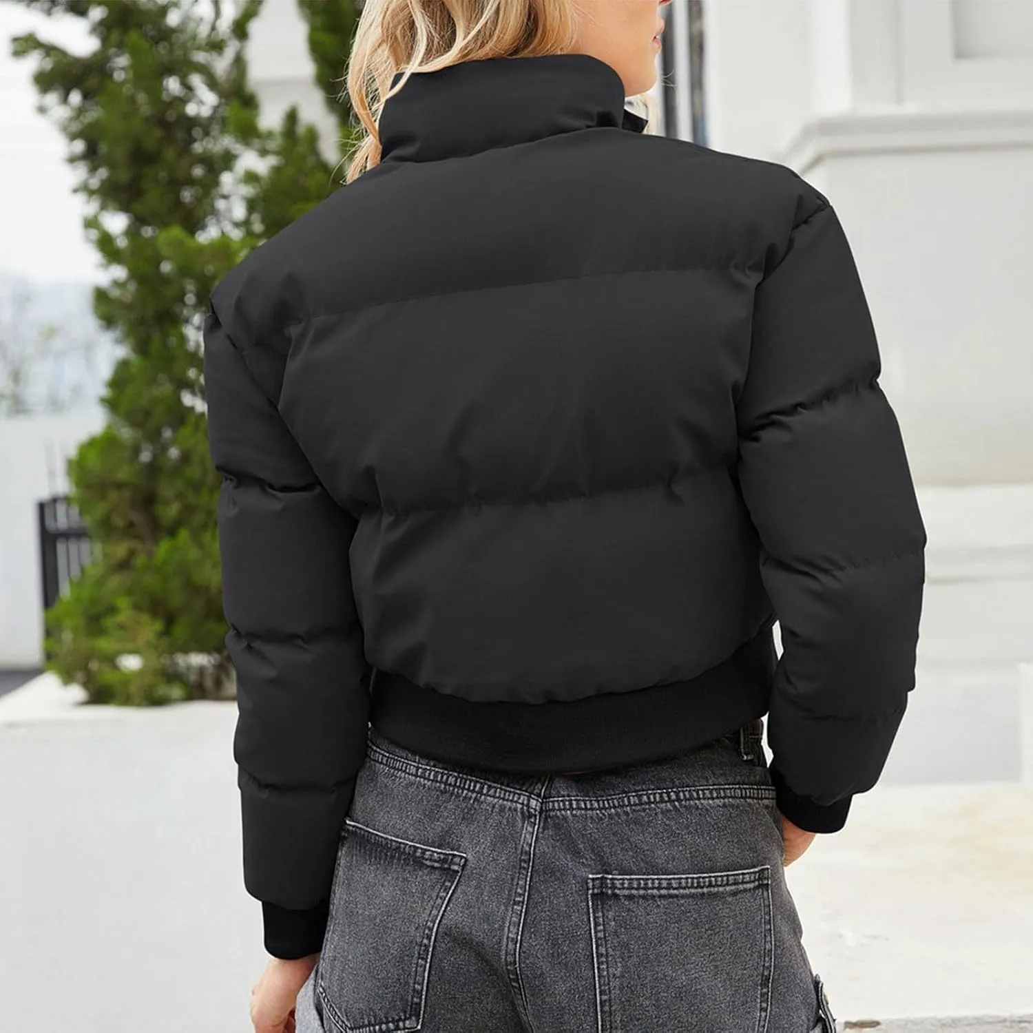 Women's Crop Puffer Vest Sleeveless Winter Casual Stand Collar Warm Padded Puffer Jacket Lightweight Y2k with Pocket