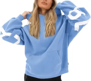 Womens Letter Prints Oversized Hoodies Thicken Sweatshirts Long Sleeve Lightweight Pullover Outfits with Pocket