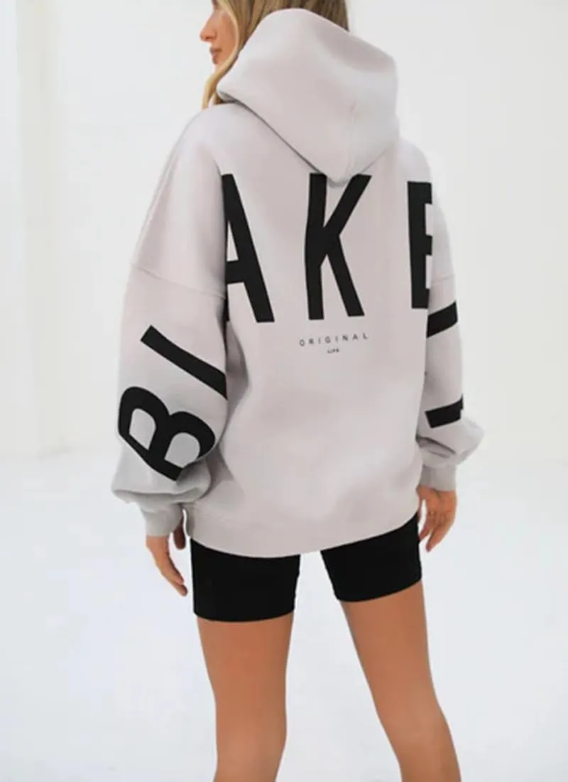Womens Letter Prints Oversized Hoodies Thicken Sweatshirts Long Sleeve Lightweight Pullover Outfits with Pocket