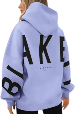 Womens Letter Prints Oversized Hoodies Thicken Sweatshirts Long Sleeve Lightweight Pullover Outfits with Pocket