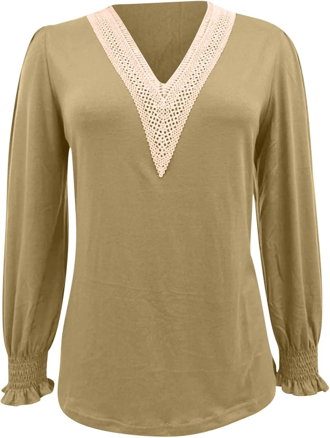 Womens Long Sleeve Tops Loose Size V Neck Shirts Casual Lace Patchwork Trendy Party Tops Fashion French Clothes