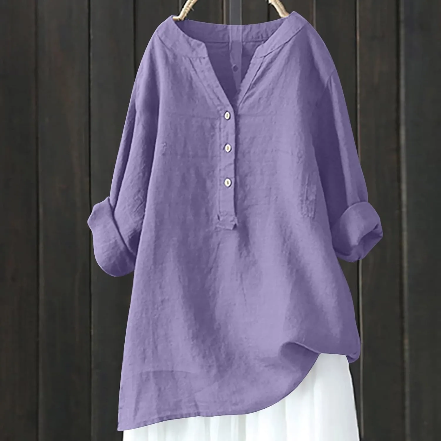 Women's Plus Size Cotton Linen Dress Tops Button Up Shirts Dress Casual Fall Blouse to Wear with Leggings