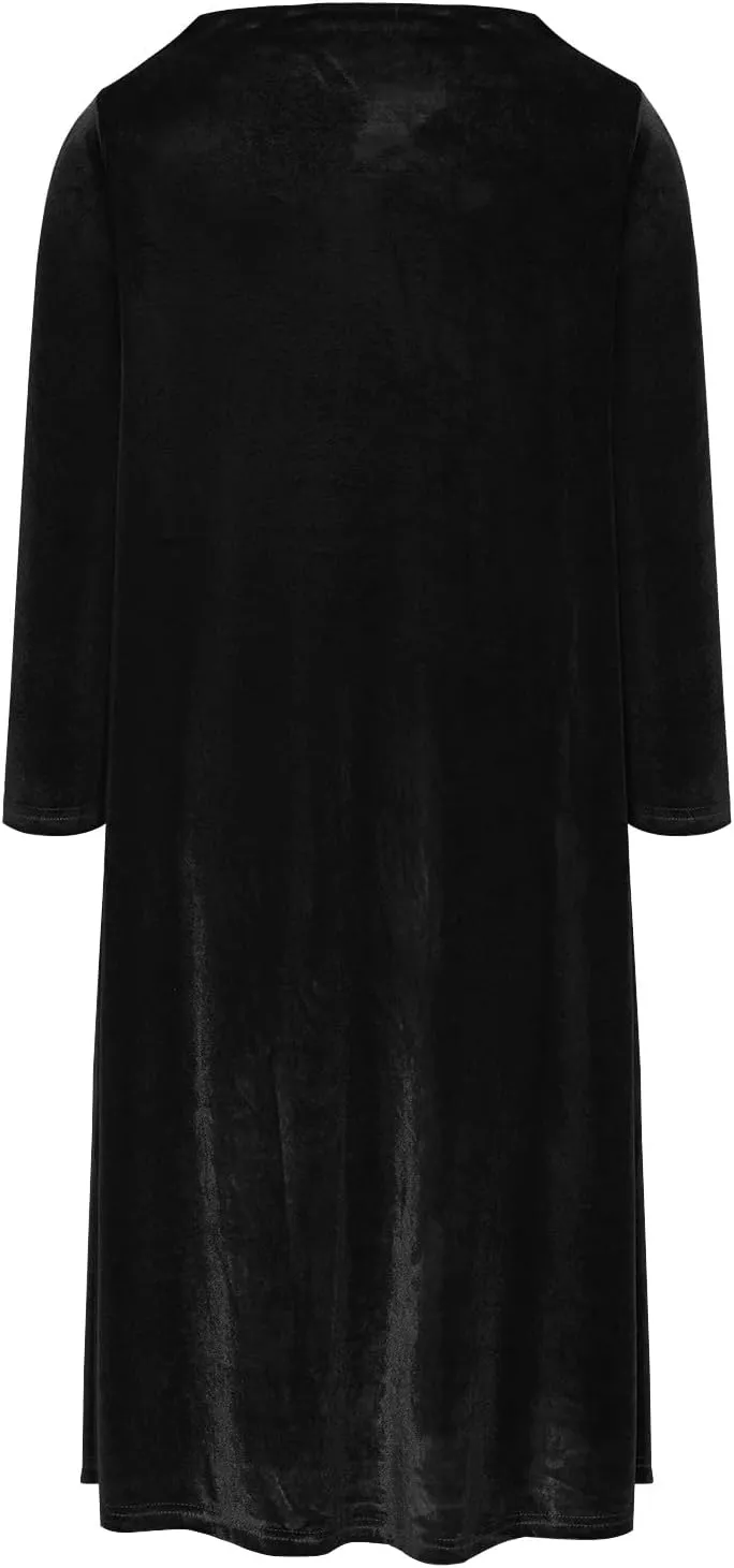 Womens Plus Size Velvet Dress Dressy Elegant Luxury Party Club Long Sleeve Round Neck Wedding Guest Midi Dresses