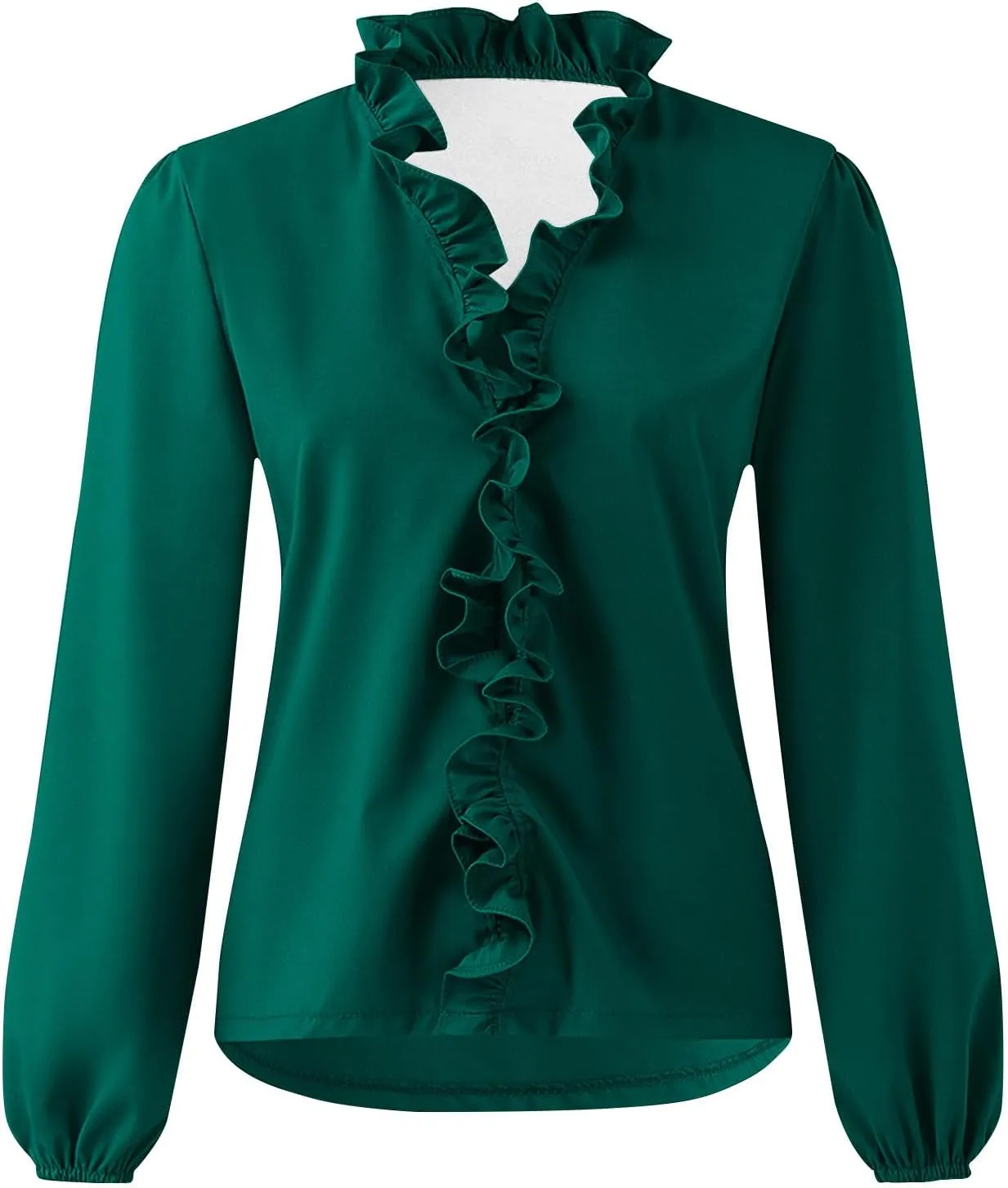 Womens Tops Long Sleeve Loose Fit Ruffle Hem V Neck Solid Button Down Shirt Causal Dressy Blouse Fall Outfits Clothes