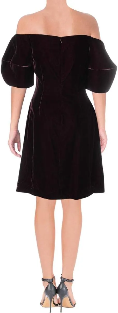 Women's Velvet Puff-Sleeve Shift Dress