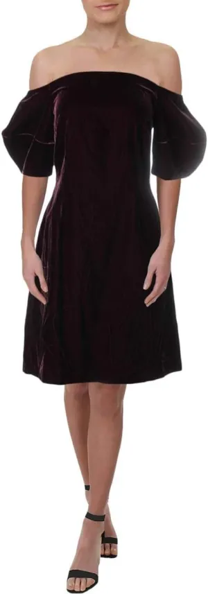 Women's Velvet Puff-Sleeve Shift Dress