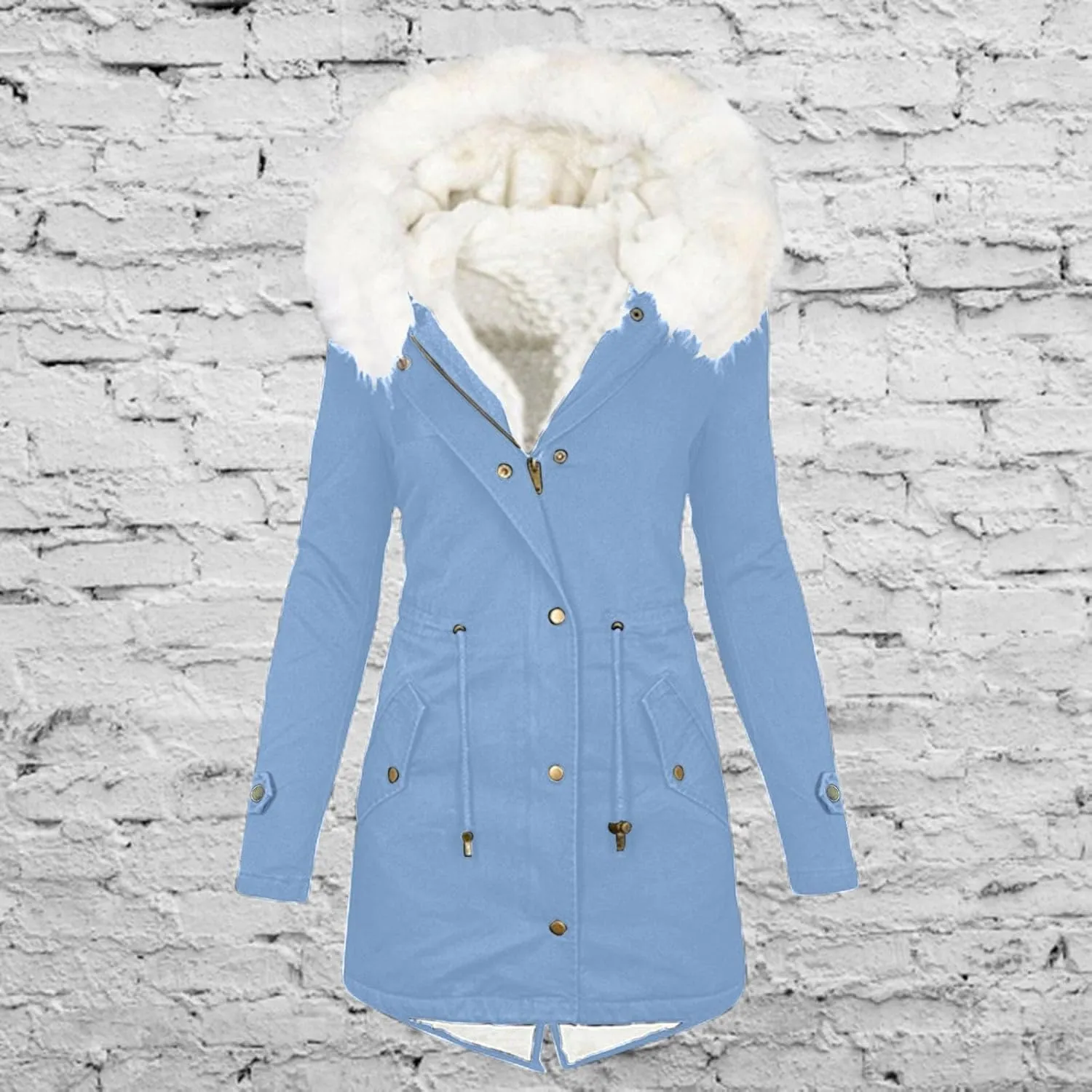Womens Warm Winter Coats Thicken Faux Wool Lined Jacket Puffer Parka Hooded Jacket Mid Length Padded Down Snow Coats