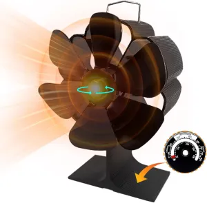 Wood Stove Fan 6 Blades Heat Powered Fireplace Fan Quiet Operation Eco Environmentally Circulating Warm Air with Magnetic Energy-Saving Thermometer Non-Electric for Indoor Use/Camping/Outdoor