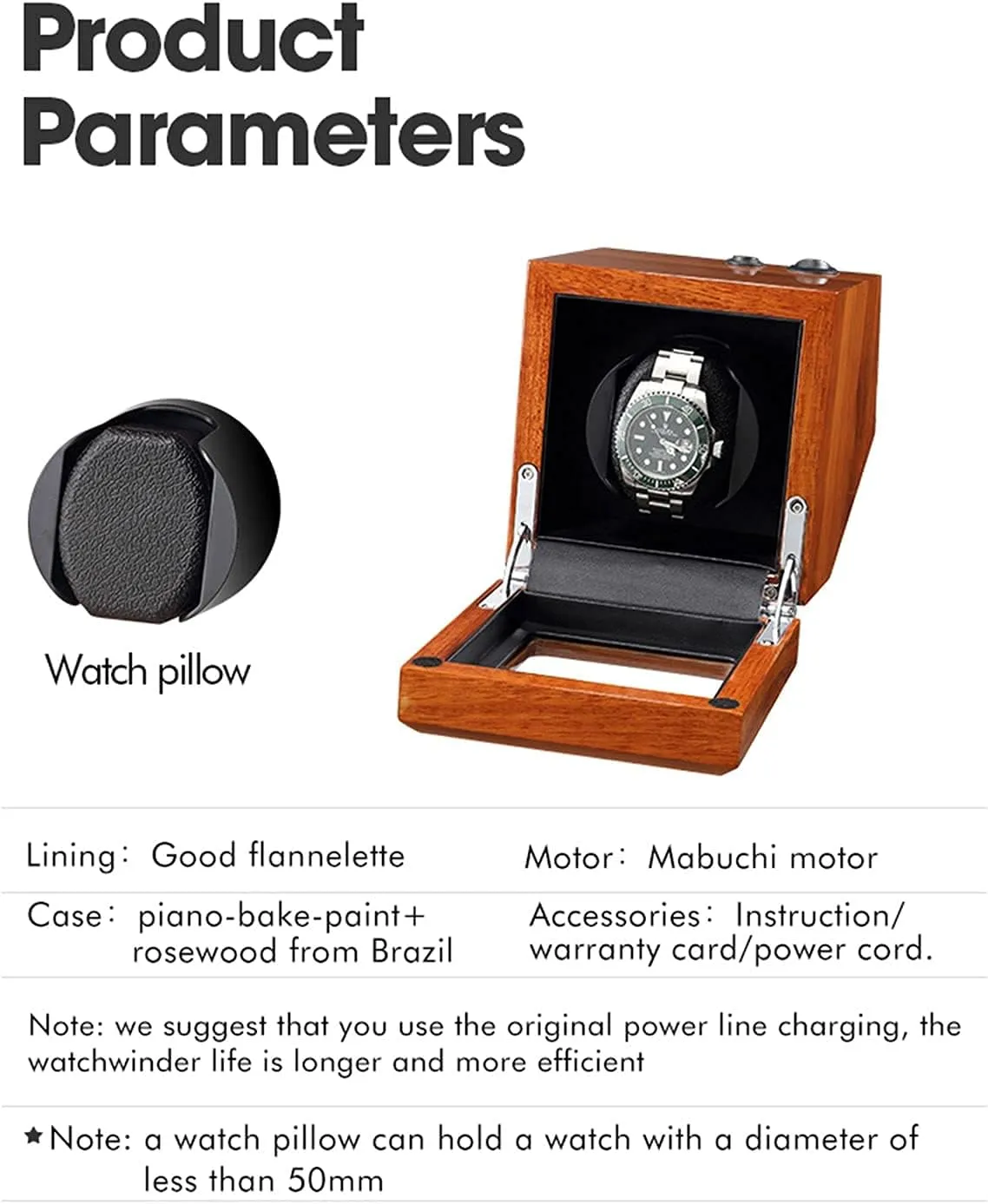 Wood Watch Winder Piano Finish Exterior and Soft Flexible Watch Pillows Automatic Watch Winder Box 3 Winding Spaces (Black 1 0)