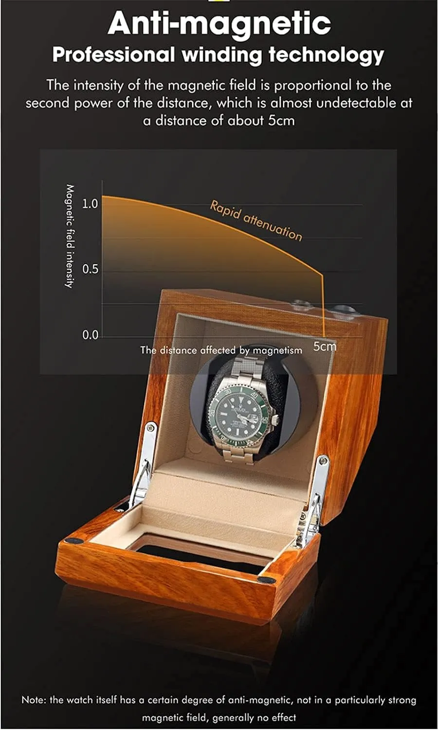 Wood Watch Winder Piano Finish Exterior and Soft Flexible Watch Pillows Automatic Watch Winder Box 3 Winding Spaces (Black 1 0)