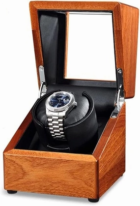 Wood Watch Winder Display Box - Automatic Mechanical Watch Organizer with Motorized Shaker for Storage and Protection - Elegant Casket Style