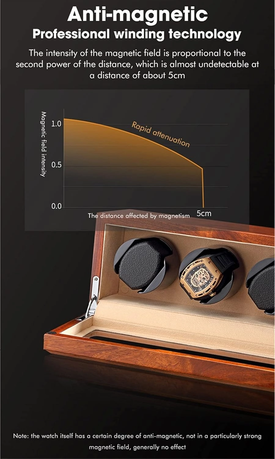 Wood Watch Winder for 3 Automatic Watches with Three Dimensional Watch Pillows Suitable for Wrist from 28 to 50mm (Black 3 0)