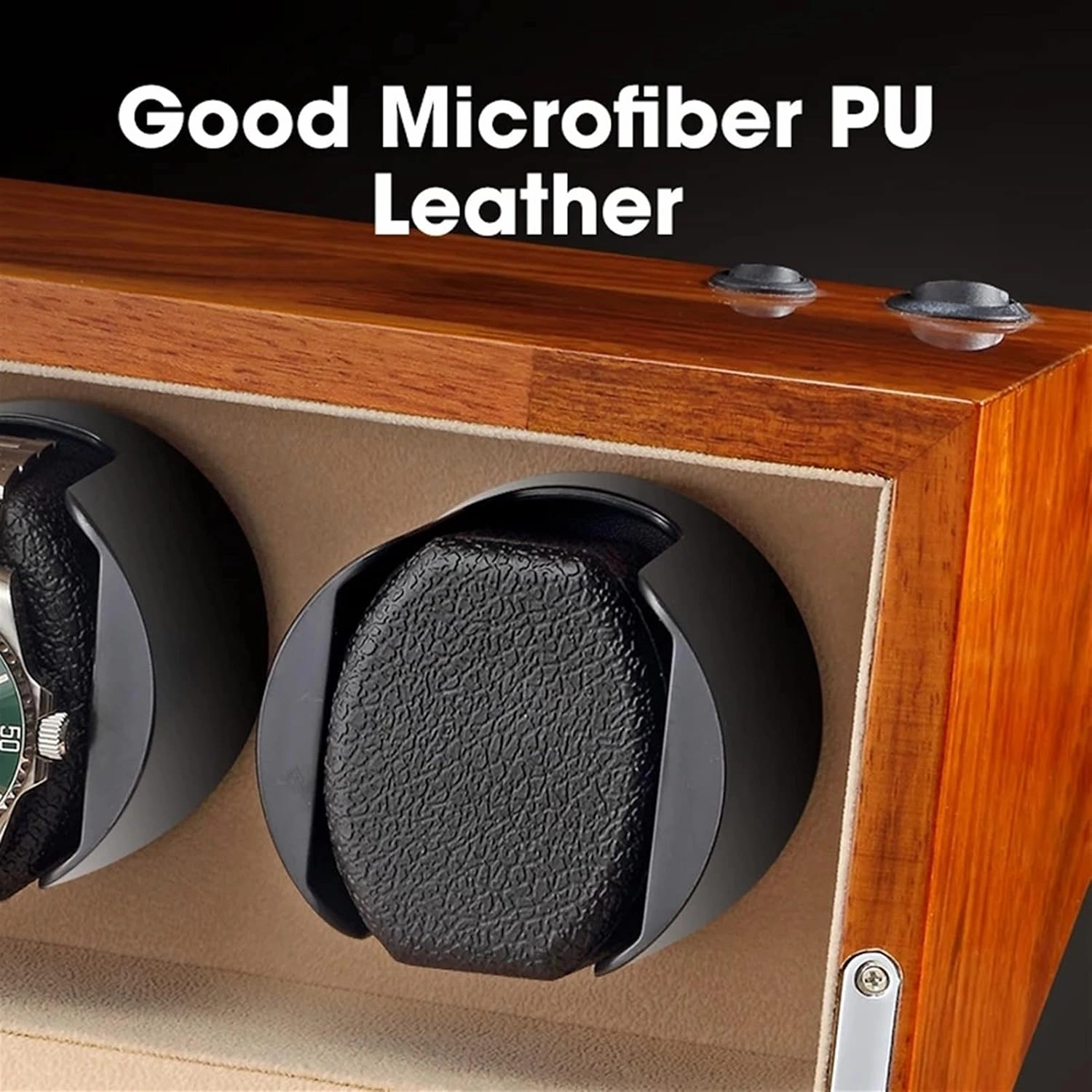 Wood Watch Winder for 3 Automatic Watches with Three Dimensional Watch Pillows Suitable for Wrist from 28 to 50mm (Black 3 0)