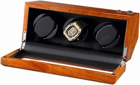 Wood Watch Winder for 3 Automatic Watches with Three Dimensional Watch Pillows Suitable for Wrist from 28 to 50mm (Black 3 0)