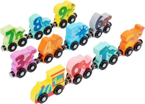 Wooden Train Set with Dinosaur Toys, 11 PCS Magnetic Dinosaur Train Number Matching Color Sorting Sensory Toys Gift for 3-5 Years Old Kids (Dinosaur Train-B)