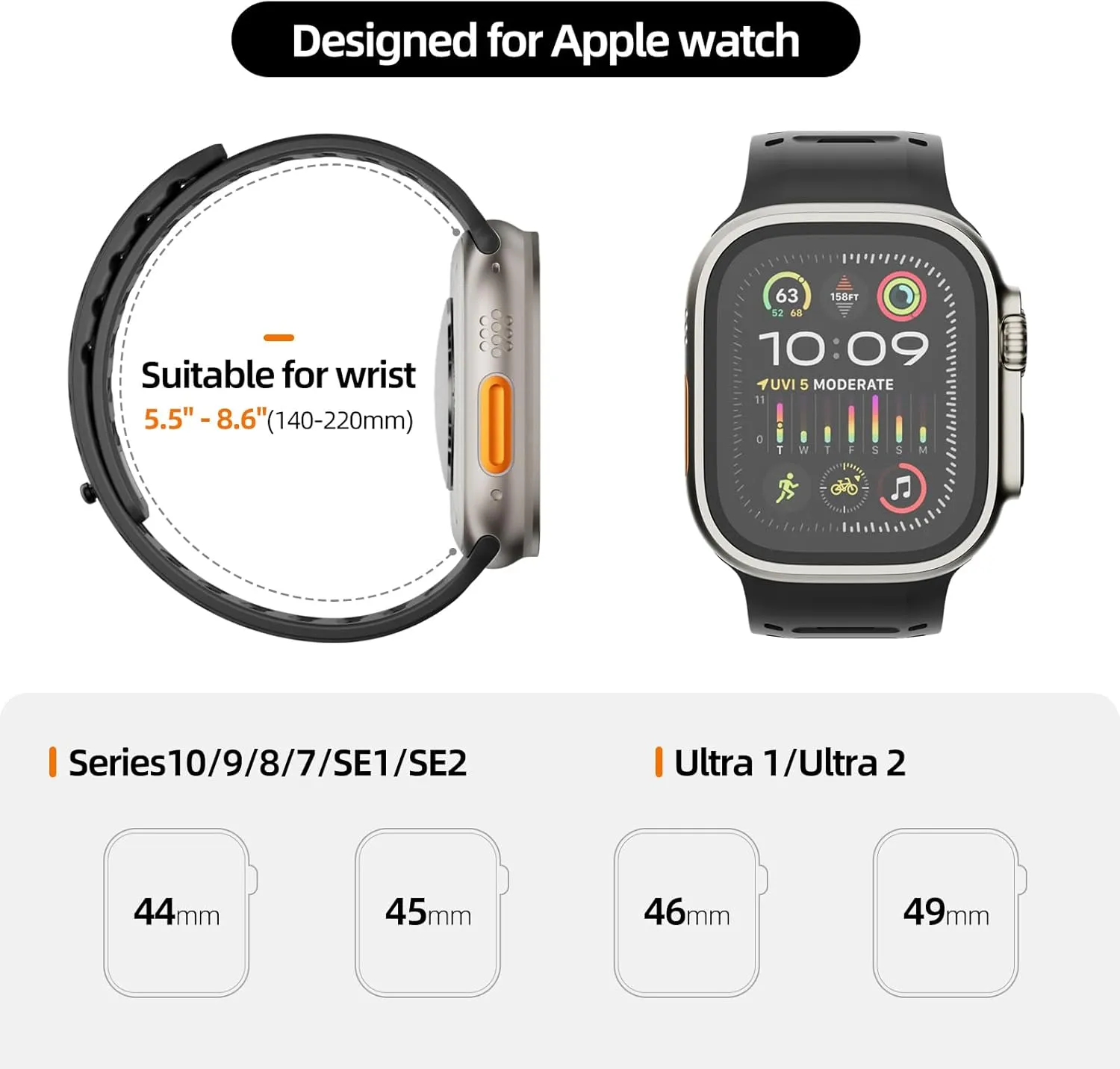 X-it Magnetic Sport Band for Apple Watch (49mm, 46mm, 45mm, 44mm) - Sweat-Proof Silicone, Breathable Unisex Strap - Compatible with iWatch Ultra 2/1, Series 10-5 SE&SE2