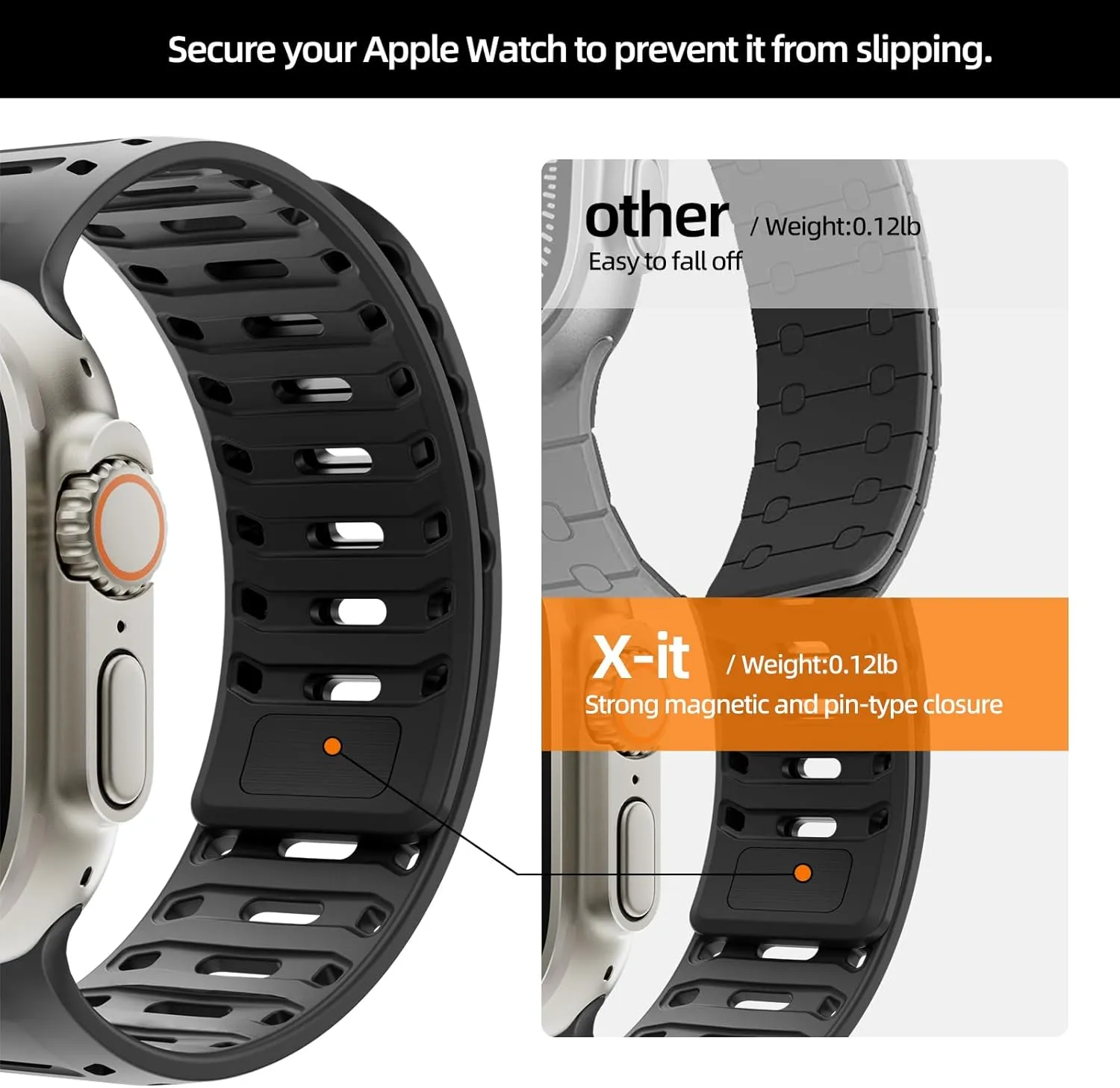X-it Magnetic Sport Band for Apple Watch (49mm, 46mm, 45mm, 44mm) - Sweat-Proof Silicone, Breathable Unisex Strap - Compatible with iWatch Ultra 2/1, Series 10-5 SE&SE2