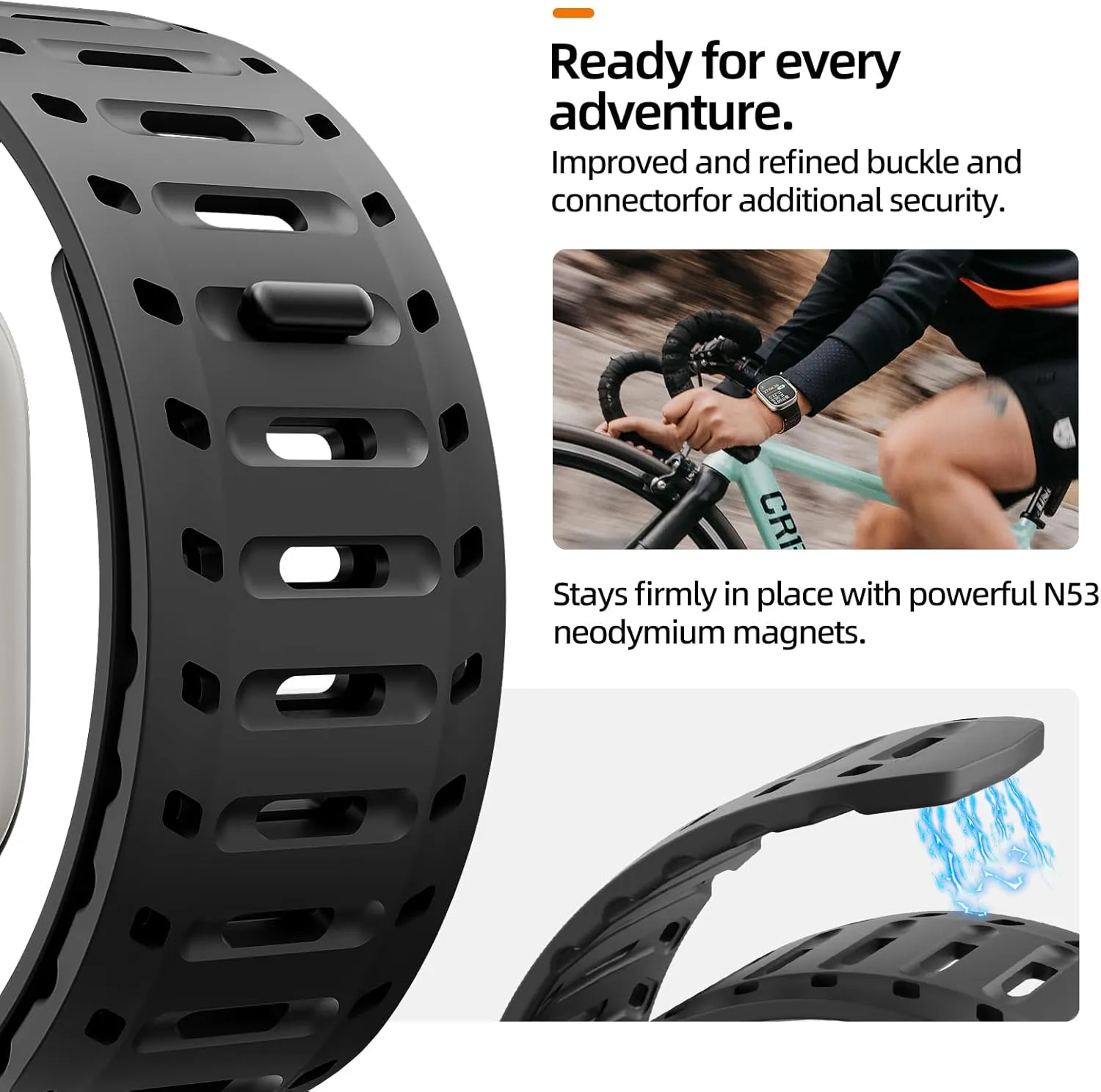 X-it Magnetic Sport Band for Apple Watch (49mm, 46mm, 45mm, 44mm) - Sweat-Proof Silicone, Breathable Unisex Strap - Compatible with iWatch Ultra 2/1, Series 10-5 SE&SE2