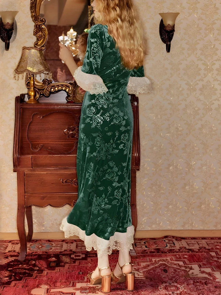 Y2K Vintage Floral Velvet Midi Dress