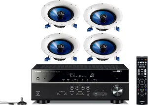 Yamaha 7.2-Channel Wireless Bluetooth 4K Network A/V Wi-Fi Home Theater Receiver   Yamaha High-Performance Moisture Resistant 2-Way 8" 140 watt Surround Sound in-Ceiling Speaker System (Set of 4)